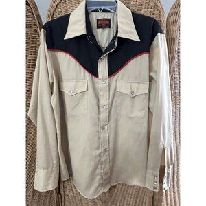 men's vintage western snap button shirt Brushpoppers L Stir Up Brown Black